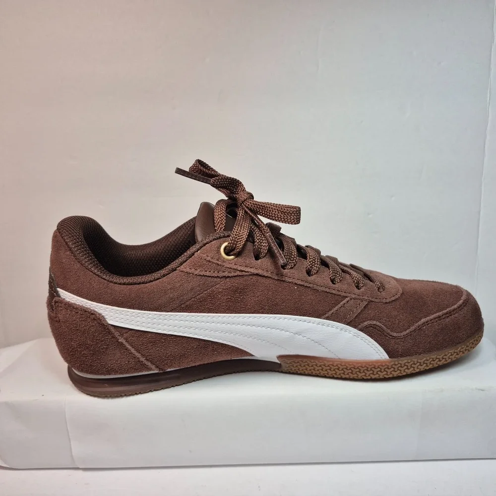 PUMA Women's Bella Donna SD Brown/White Suede Low Top Lace Sneaker 8.5